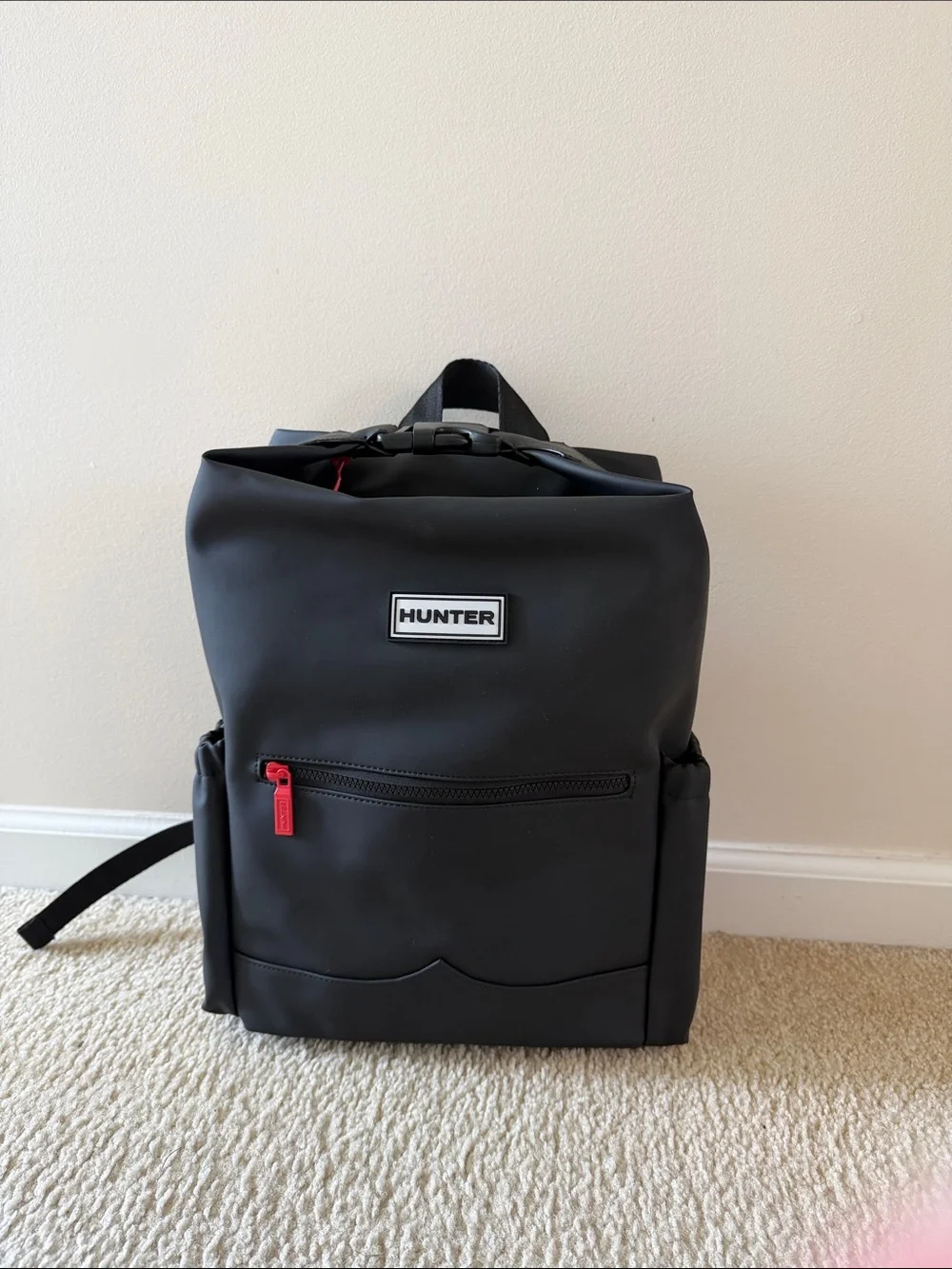 Hunter Black Backpack with Red Zipper Accent